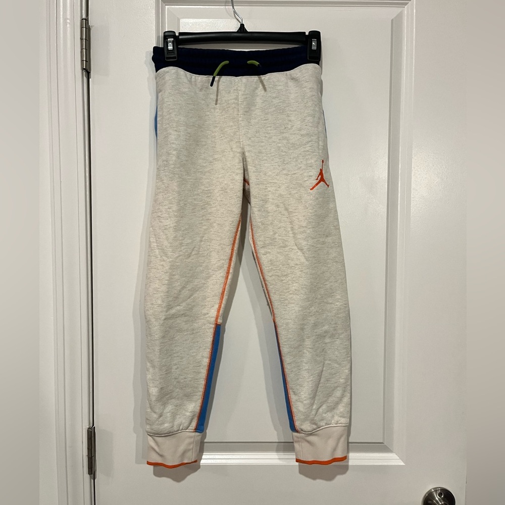 Jordan Kids Light Grey Sweatpants with Orange & Blue Accents